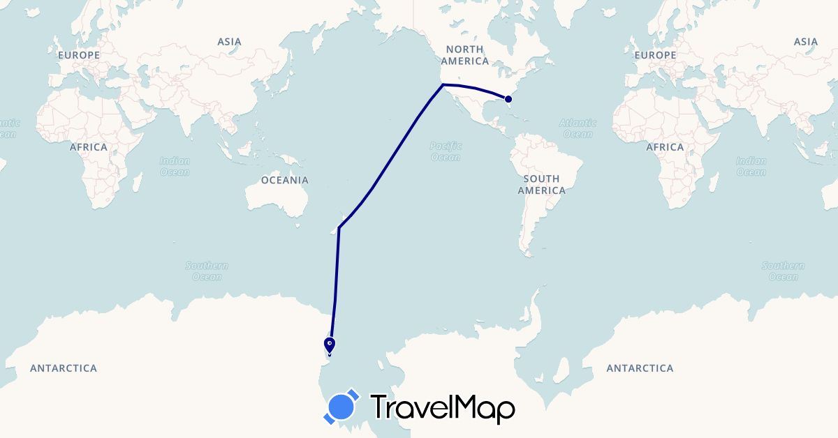 TravelMap itinerary: driving in Antarctica, New Zealand, United States (Antarctica, North America, Oceania)